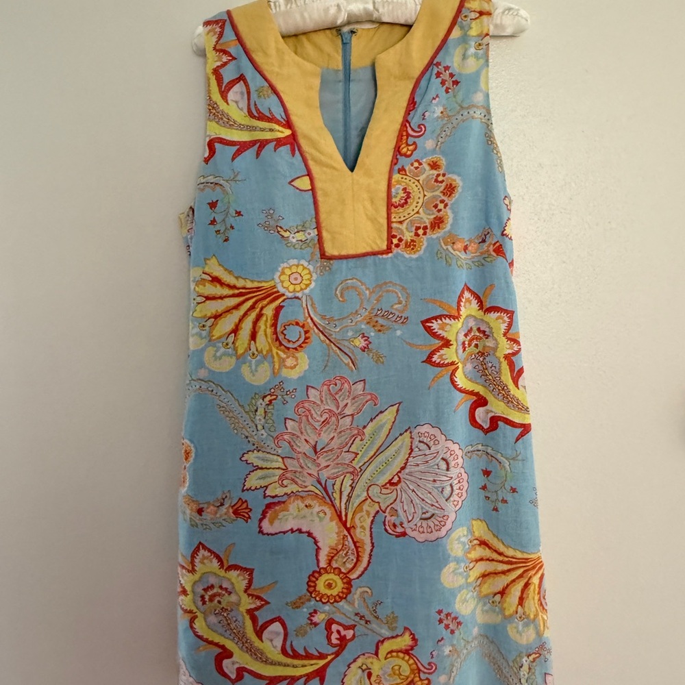 Vibrant Paisley Mini Dress - Blue and Yellow